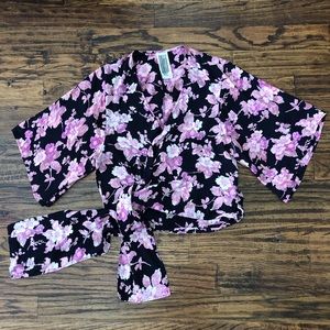 Free People - Black/Floral tie wrap top- size M